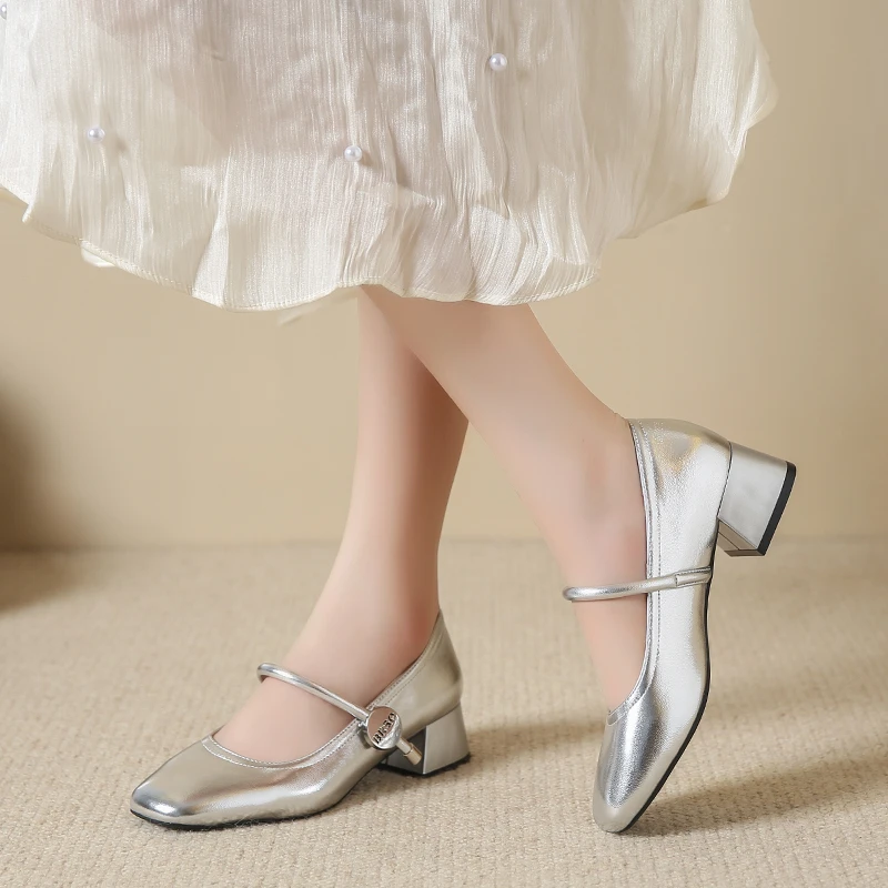 Aphixta Patent Leather 4cm High Heels Mary Janes Metal Buckle Autumn Women Shoes Elegant Pumps Solid Color tacones para mujer