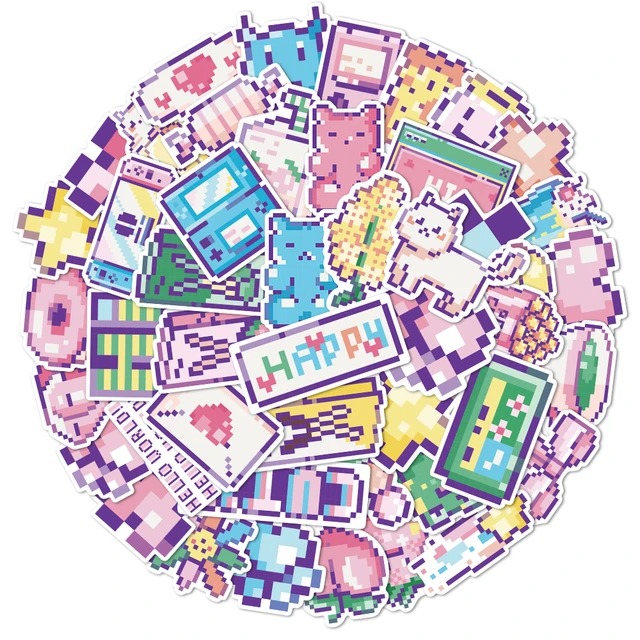 50/100PCS Cute Cartoon Love Heart Stickers Kawaii Candy Colors