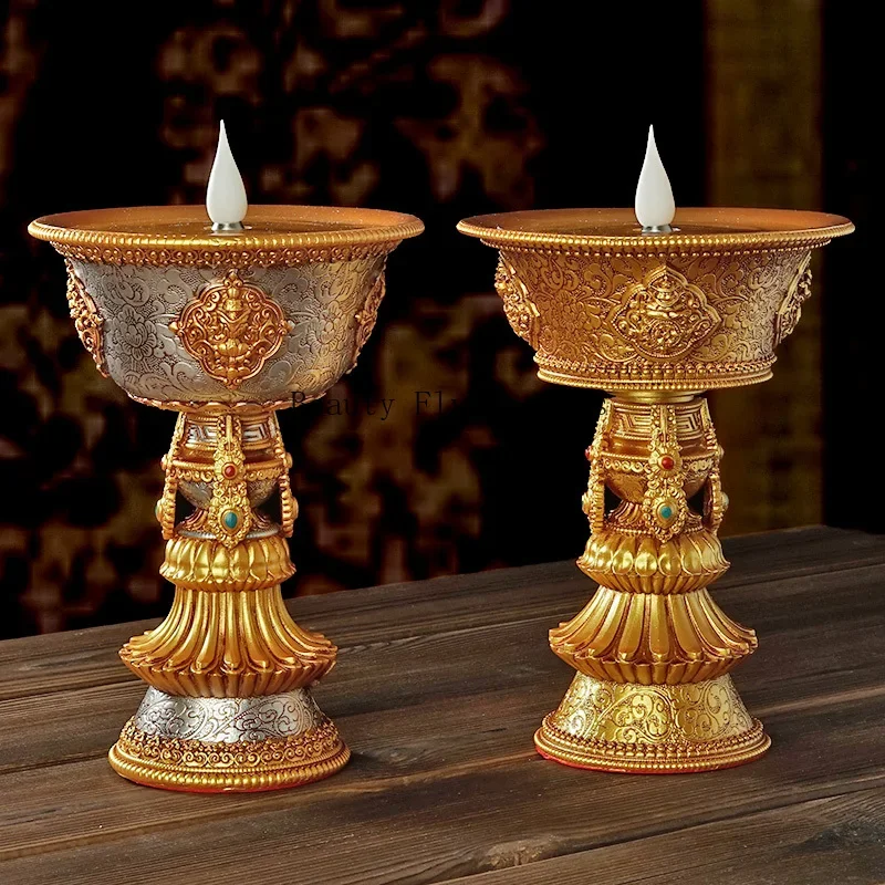 1pc Rechargeable Candle Holder Tibetan Electronic Butter Lamp Buddhist Table Centerpiece Led Simulated Flame Home Decorative candle holders