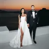 Modern A Line Wedding Dresses Women Strapless Side Slit Pleats Beach Satin Brides Dress Wedding Gown vestidos de novia 2025 1