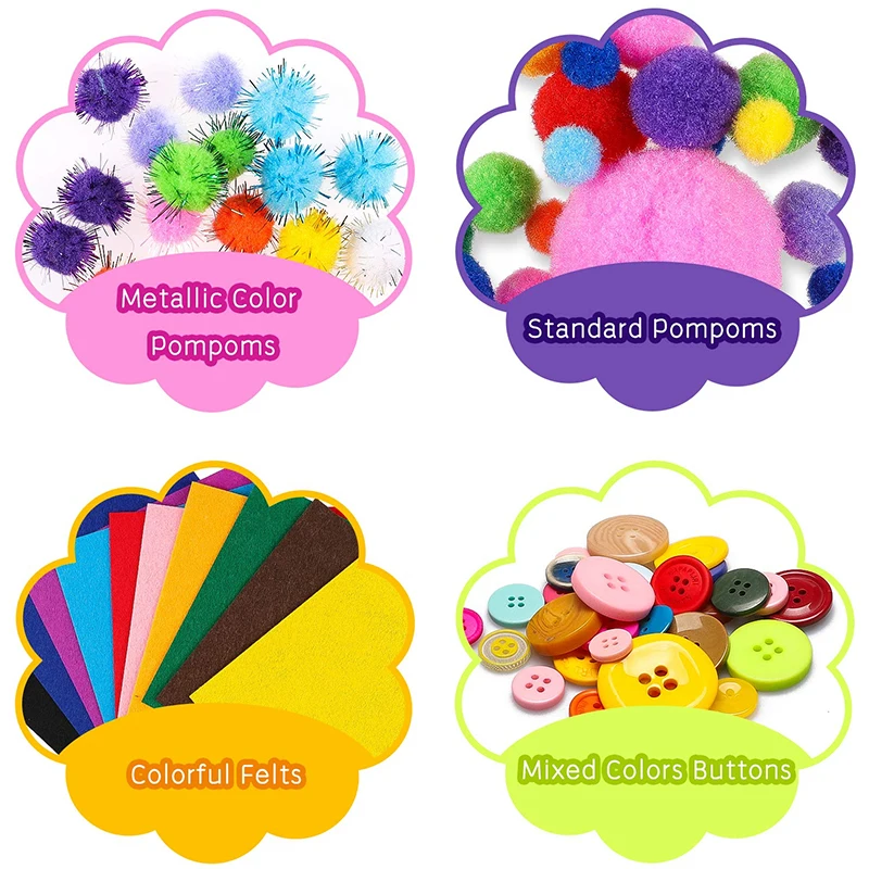 DIY Art Craft Kit for Kids Pompoms Pipe Feather Foam Flowers Letters Crystal Sticker Wiggle Googly Eyes Handmade Material Kits