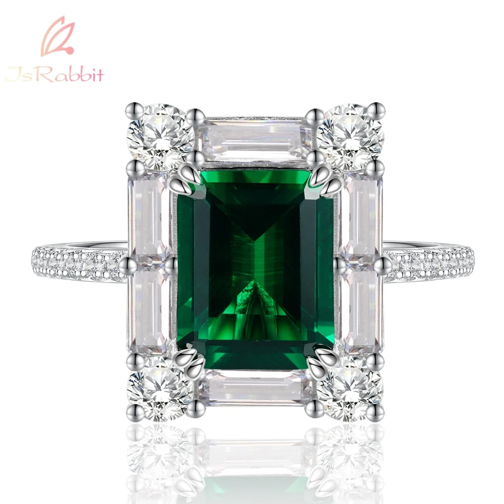 

IsRabbit 18K Gold Plated 7*9MM Muzo Emerald Diamond Engagement Ring for Women Anniversary Gifts 925 Sterling Silver Fine Jewelry