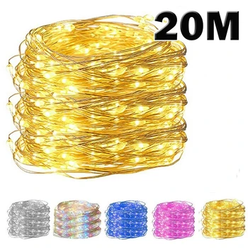 USB LED 스트링 조명, 구리 실버 와이어 화환 조명, 5V 방수 요정 조명, 크리스마스 웨딩 파티 장식, 20M