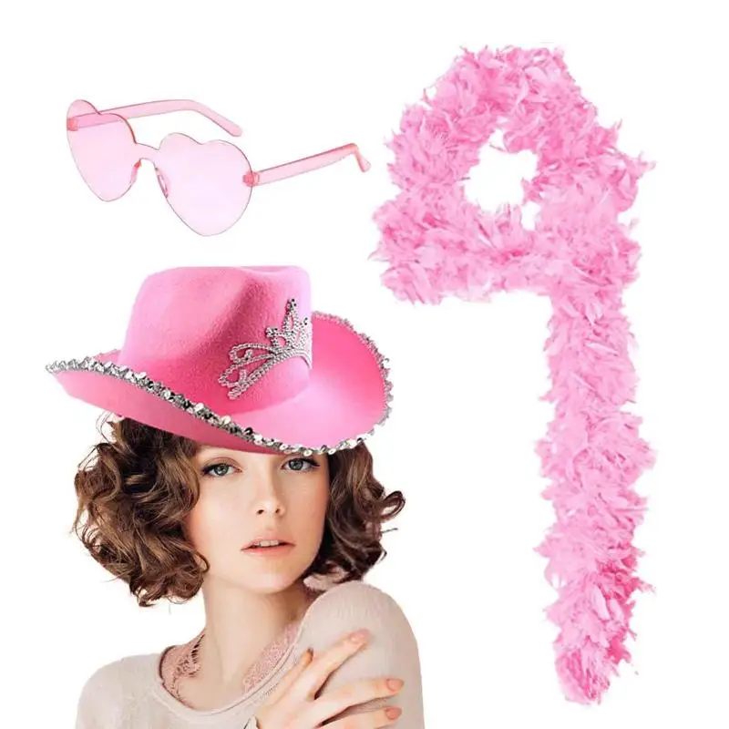 

Pink Red Cowboy Hat Novelty Preppy Pink Cowboy Hat With Heart Sunglasses Skin-friendly Party Clothes For Last Rodeos