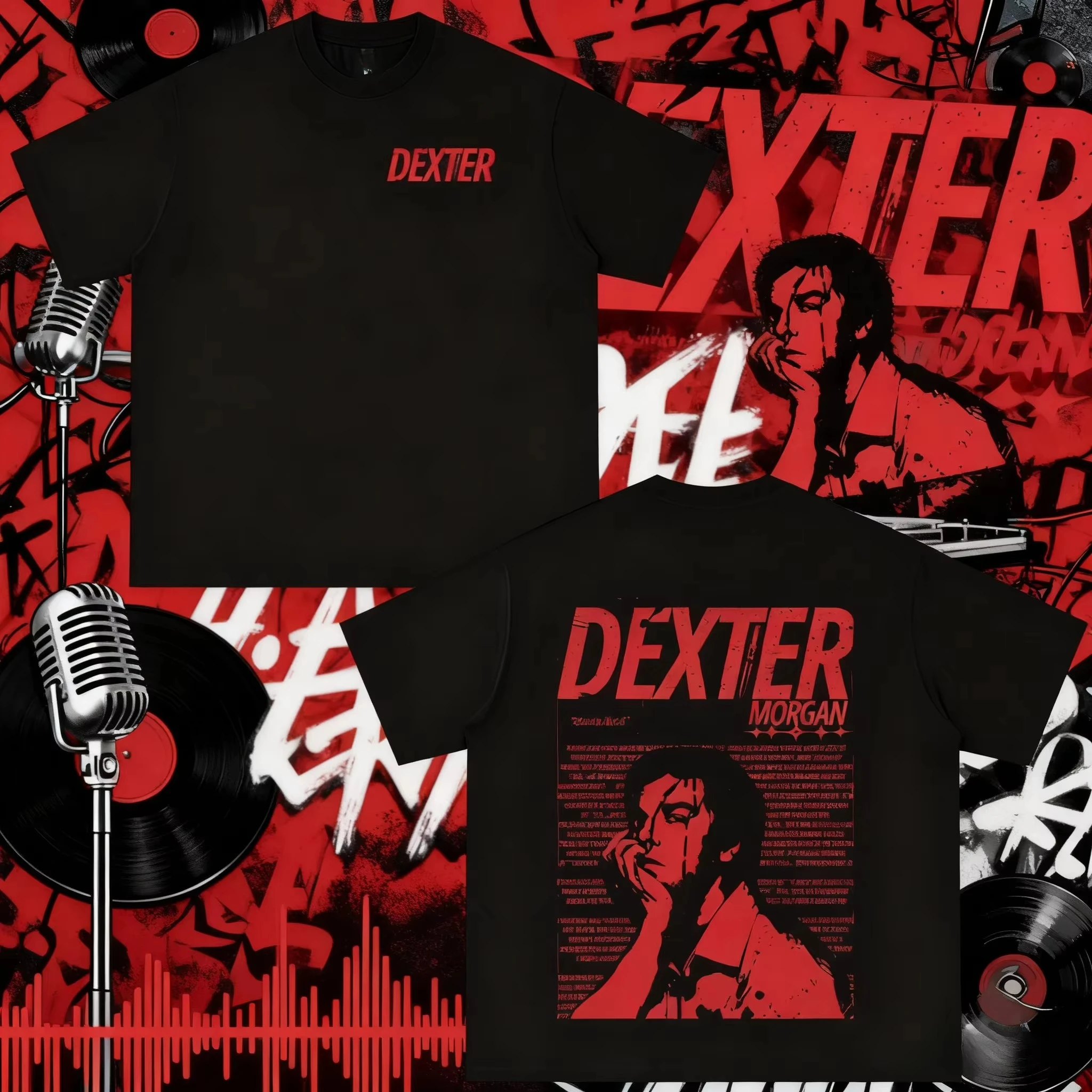 2025 여름 TV 시리즈 덱스터 모건 티셔츠 남성용 레트로 힙합 캐주얼 루즈 티..