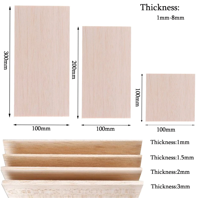 5/10 Stück Balsaholzplatten, 100/200/300 mm lang, 100 mm breit, 1–8 mm dick, für Bastelarbeiten, DIY-Projekte, Holz-DIY-Bastelzubehör – Detail 5