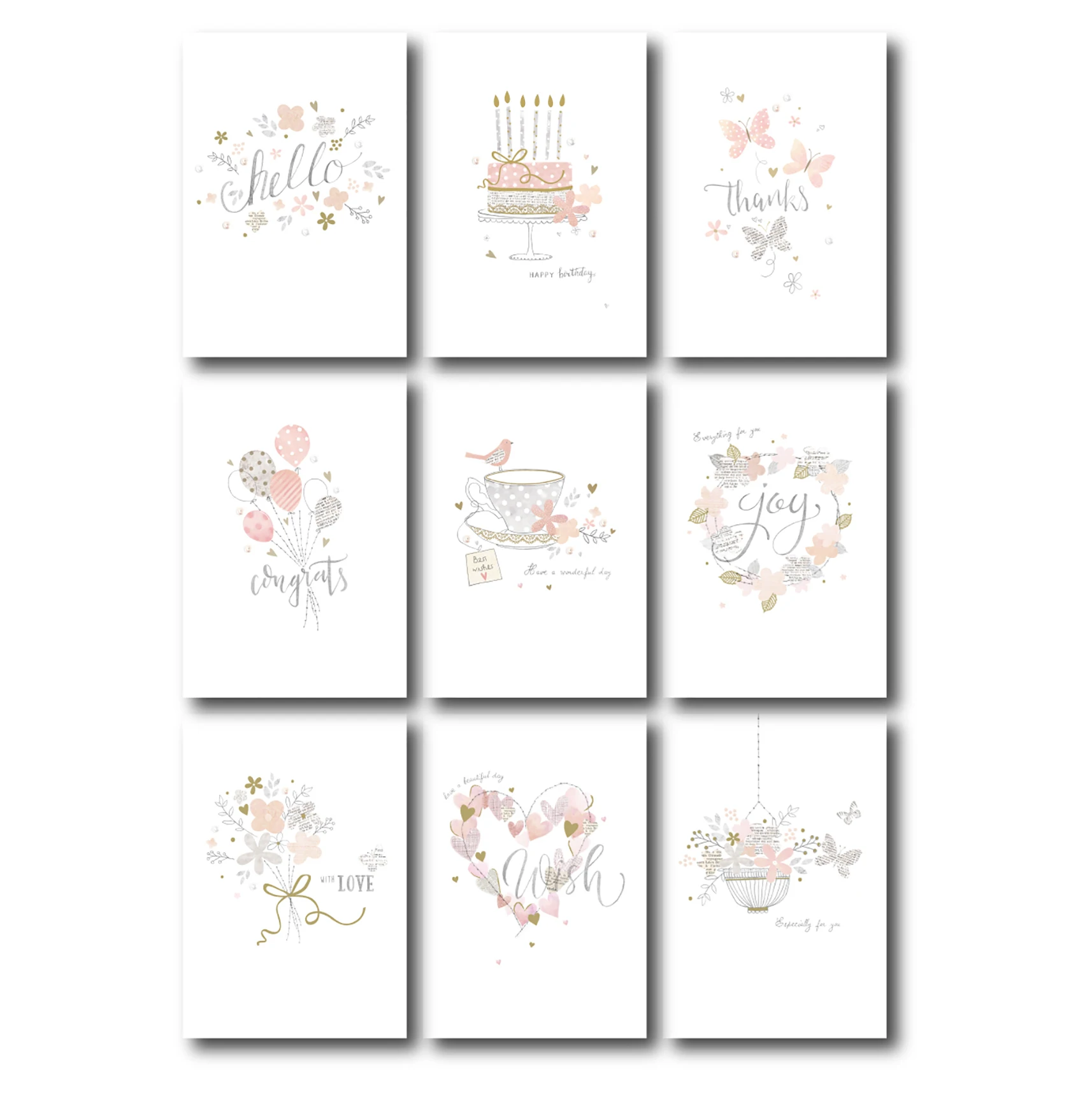 

9pcs vintage love wish cards flower happy birthday cards paper thanks butterfly gift cards