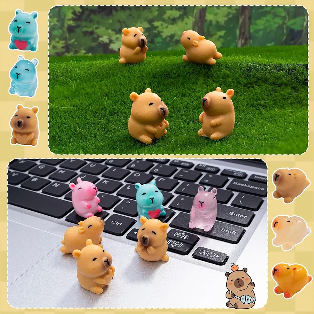 Miniature Figurines 18pcs Capybara Glow in The Dark Resin Figurines Luminous Mini Toy Gifts Desktop Tabletop Outdoor