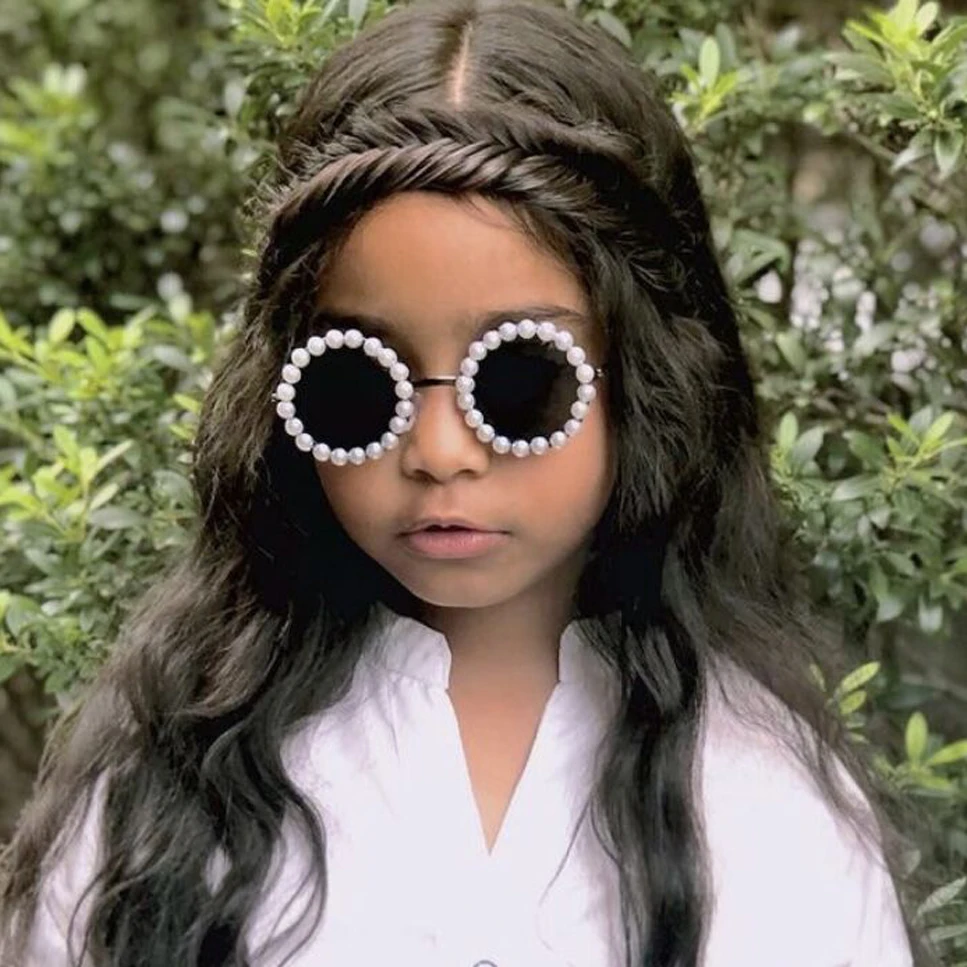 Round Pearl Frame Children's Sunglasses New Fashion Girl Baby Sun Shades  Eyeglasses Cartoon Outdoor UV400 Eyewear Oculos De Sol