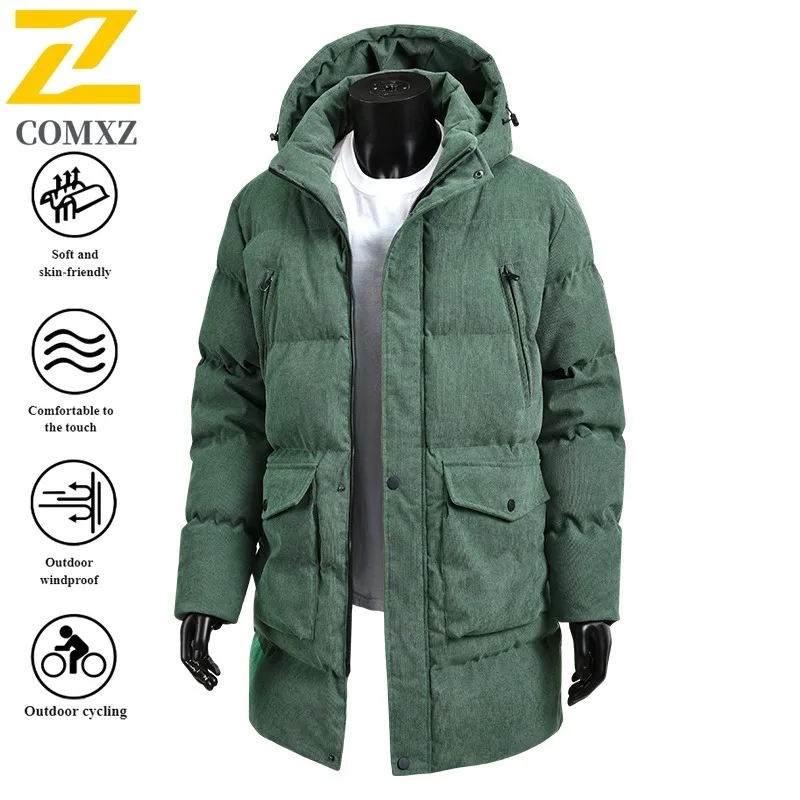 Autumn Winter Men Sport Windbreaker Korean Style Hooded Loose-Fit Thermal Cotton Jacket Waterproof Windproof for Hiking Camping