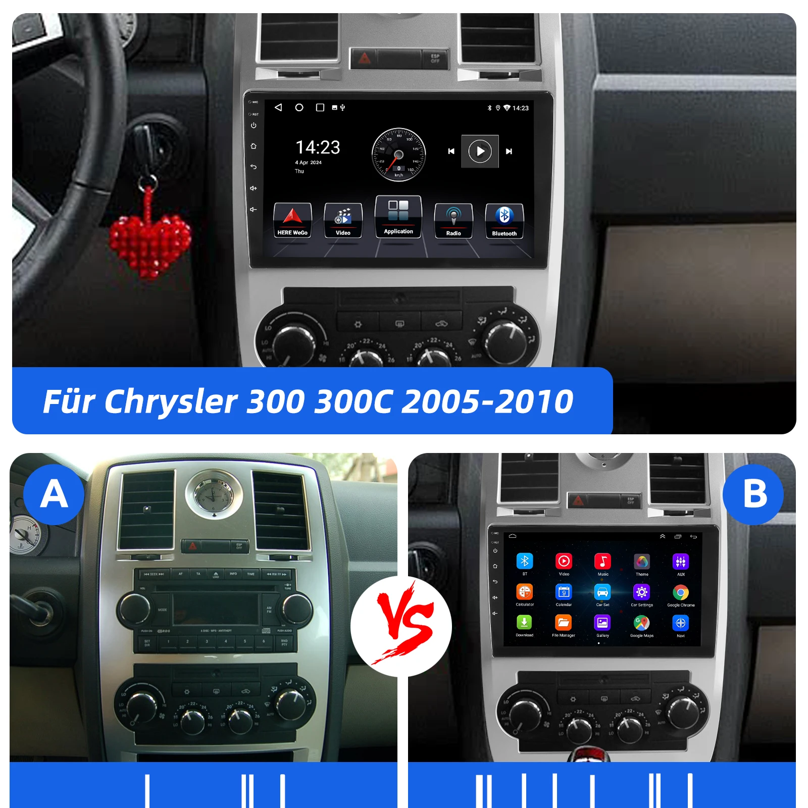 ESSGOO 9-Zoll Android 15 Autoradio für Chrysler 300 300C 05-10 mit Wireless CarPlay, Android Auto, NAVI, GPS, WIFI, ASP und Mirror Link – Detail 6