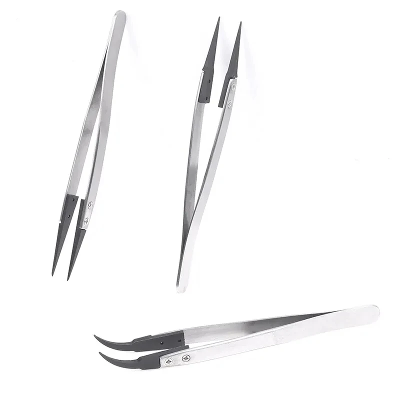 1PC For Watch Hands Installation Work Straight Elbow ESD-259 ESD-259A ESD-7A Handle Stainless Antistatic Plastic Tweezers