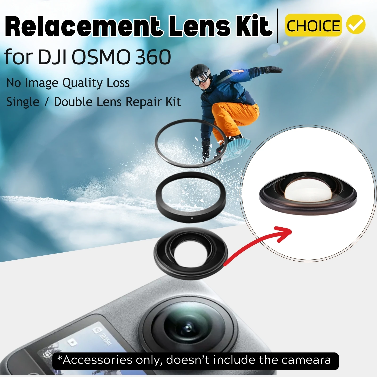 Lens Glass Replacement Kit with Aluminum Alloy Ring Mount