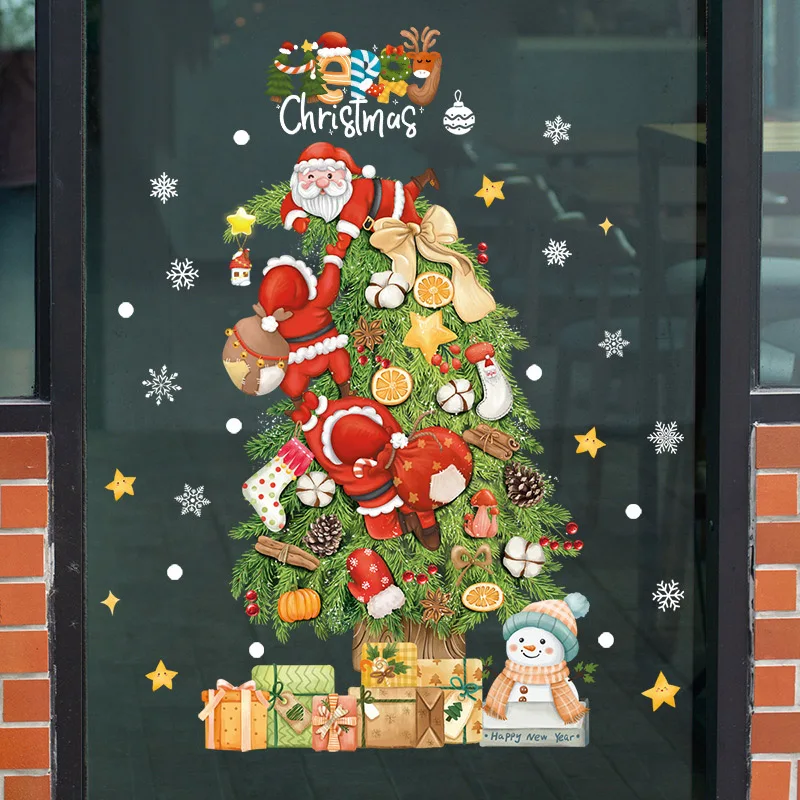 Window Stickers Wall Stickers Self Adhesive Wall Stickers Vinyl Stickers Vinyl Wall Stickers Self Adhesive Stickers Chalkboard Stickers Glow In The Dark Stickers 2025 Christmas Window Stickers Santa Claus Xmas Tree Cartoon Glass Decal Merry Christmas New Year Holiday Decorations for Home