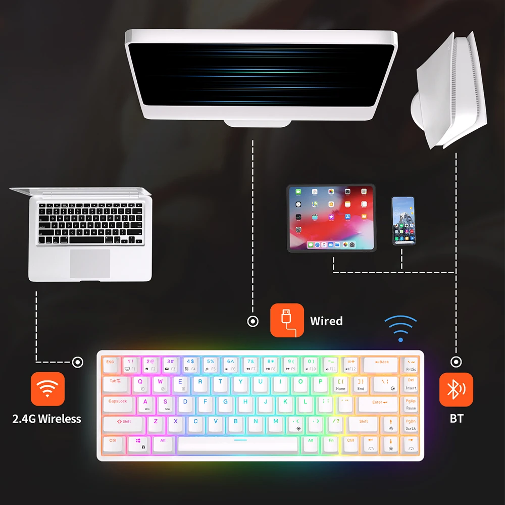 ROYAL KLUDGE-Clavier mécanique sans fil, RK61 PRO, cadre délit, 60% RVB,  Leic-mode, USB, 2.4G, Bluetooth, Gamer, Gateron - AliExpress