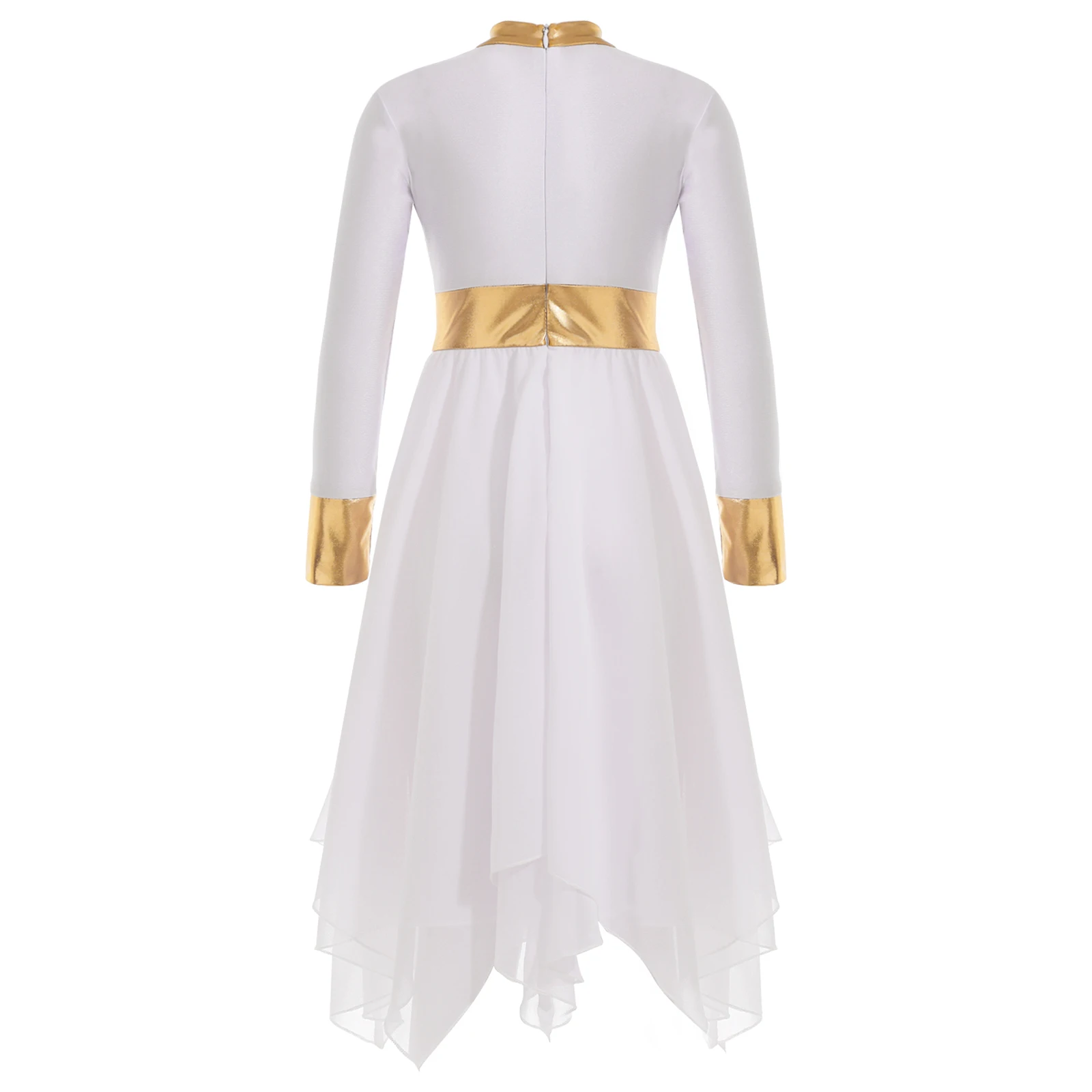 Kids Girls Modern Lyrical Ballet Dance Dress Long Sleeve Patchwork Leotard Christian Liturgical Praise Church Worship Costume