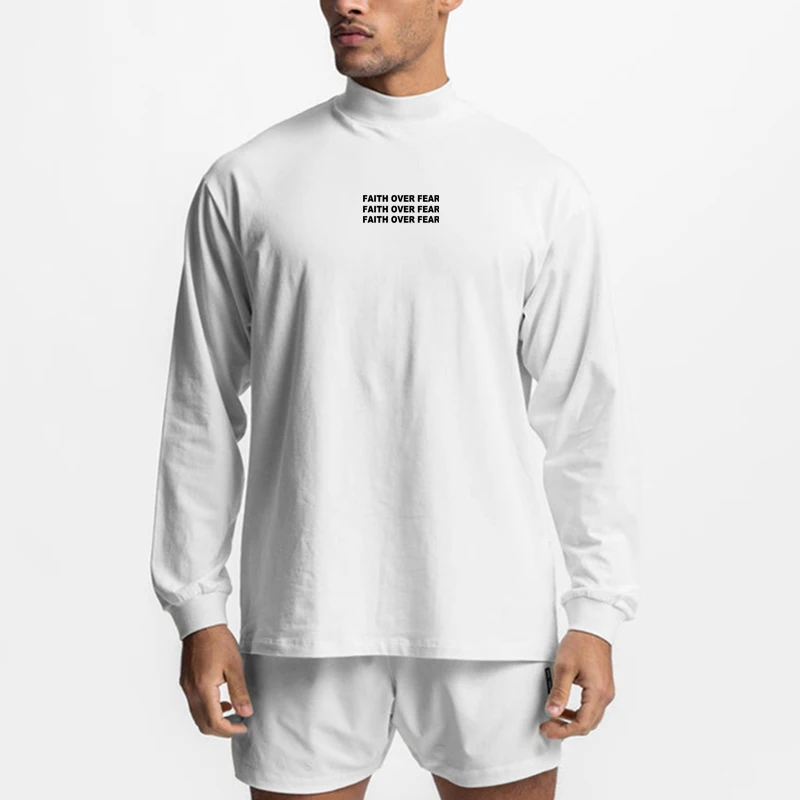 Übergroße lose Langarm Baumwolle T-Shirt Fitness studio Bodybuilding Fitness Workout Muskel hemd Herren Sport atmungsaktive Roll kragen pullover