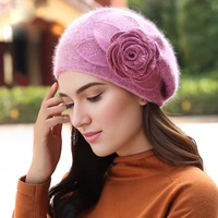 Autumn and Winter Versatile Knitted Beret Women's Korean Edition Chao Rabbit Hair Thickened Woolen Hat Winter Warm Ear Protectio 2