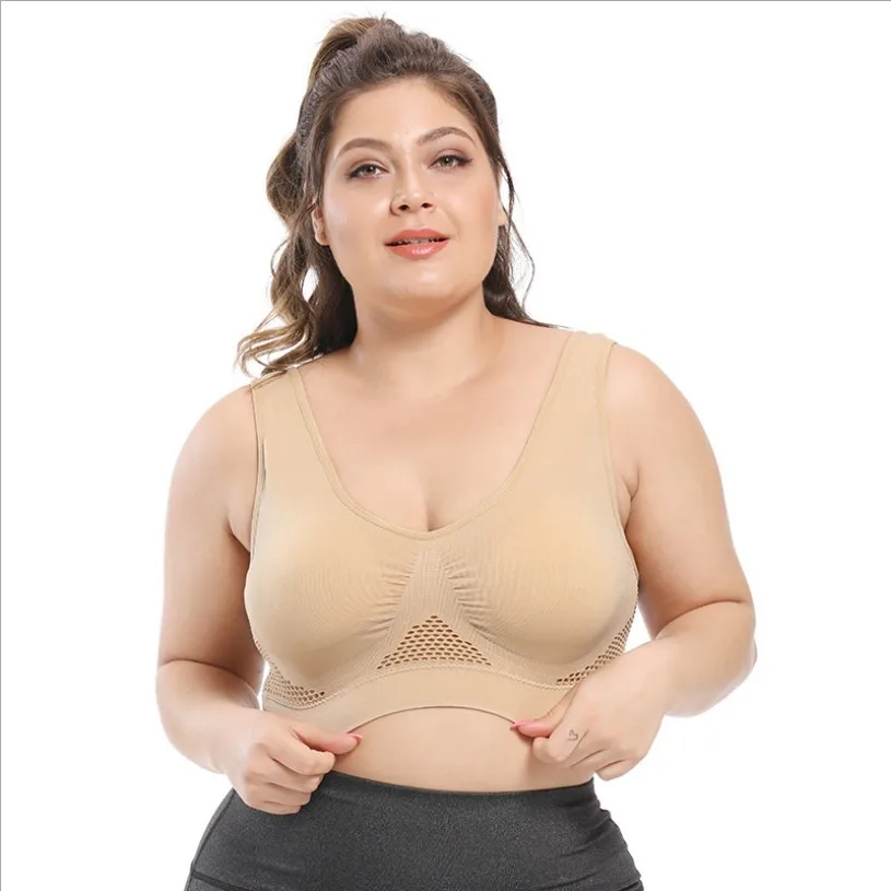 Large size MM yoga running sports underwear without steel ring hollow mesh breathable holes sports bra new ladies underwear 5