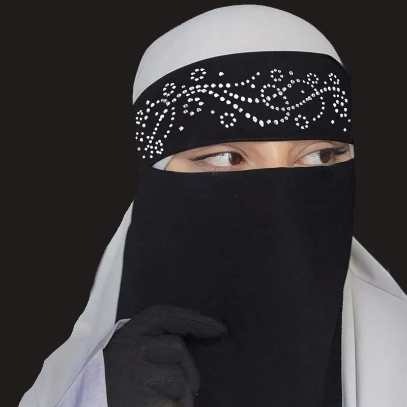 Muslim Headwear Head Scarf Hijab Headscarf Shawl Scarf Female Head Wraps Black Chiffon Scarf Niqab Face Cover Shiny Rhinestone Fashion Wave Diamond Muslim Ramadan Prayer Tie Khimar Chiffon Face Mask
