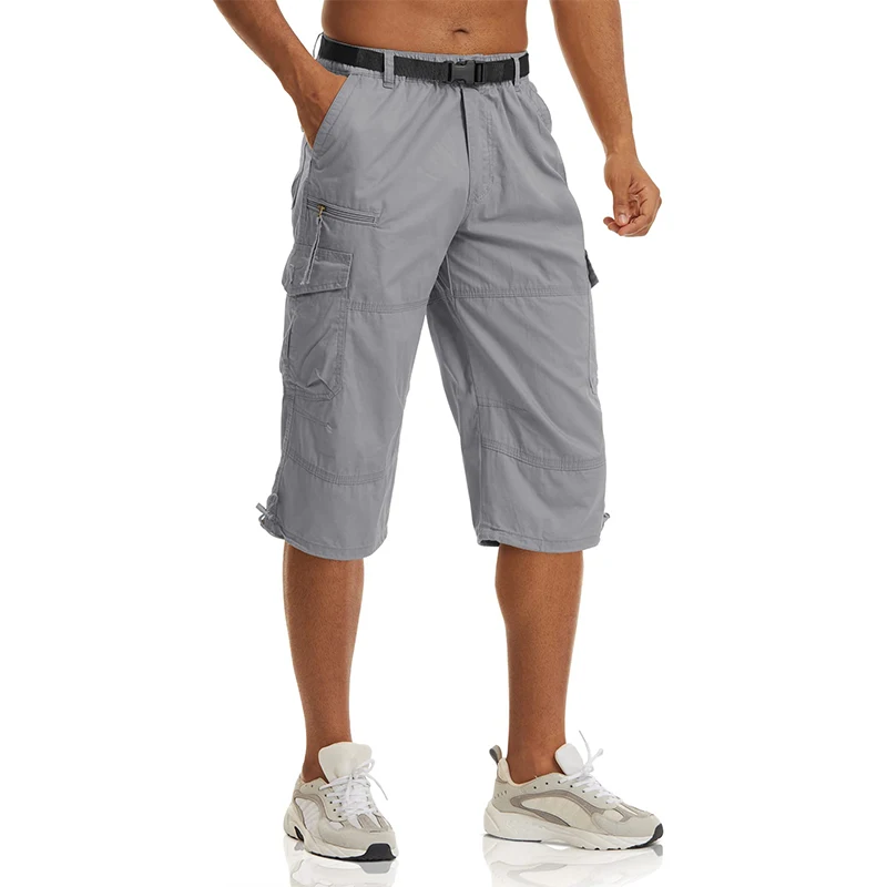 EKLENTSON Herren-Wandershorts, mehrere Taschen, elastische Taille, Cargo-Shorts, Sommer, Camping, Reisen, männliche Outdoor-Shorts, ohne Gürtel – Detail 9