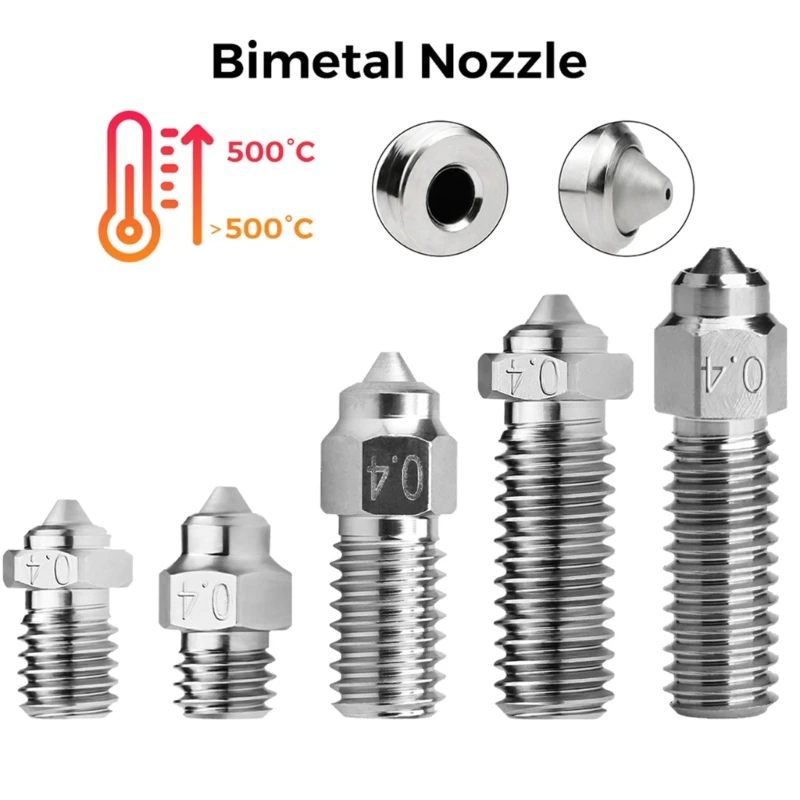 

3D Printer Bimetallic Nozzle High Temperature Wear Resistant Volcanos For K1/E3DV6/MK8/Volcano 3D Printer 0.4 0.6 0.8mm