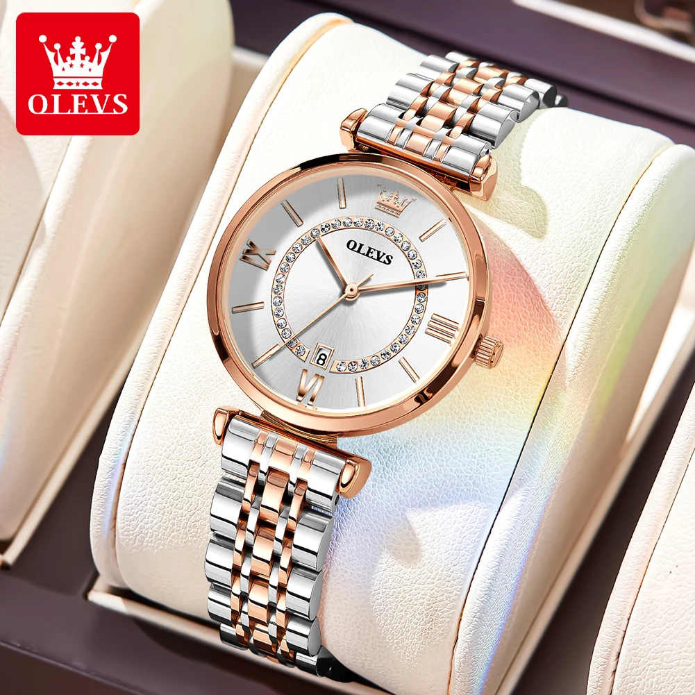 Women's watch resistant to water from OLEVS, stainless steel, mesh strap, luminous zircon, stylish fashion, original