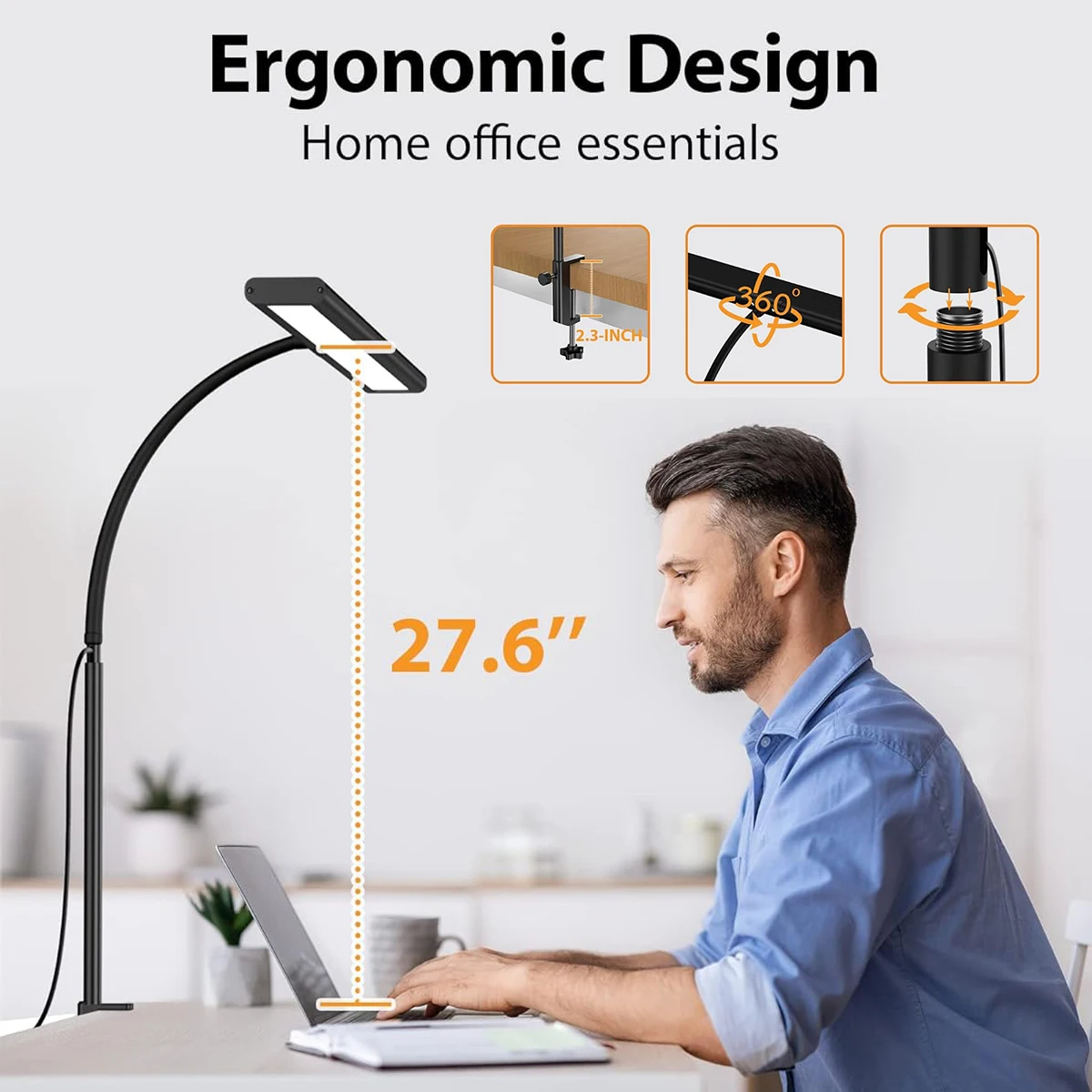 Led Desk Lamp for Office Home Bright Double Head Desk Light with Clamp Architect Task Lamp Dimming Adjustable Flexible Gooseneck 3