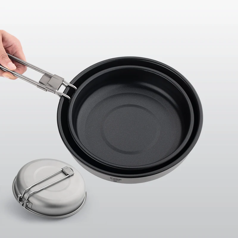 Tiartisan Titanium Ultralight Non-Stick Fry Pan With Detachable Folding Handles Portable Outdoor Camping Picnic Plate Cookware kitchen utensils camping cookware camping cookware set non stick frying pan