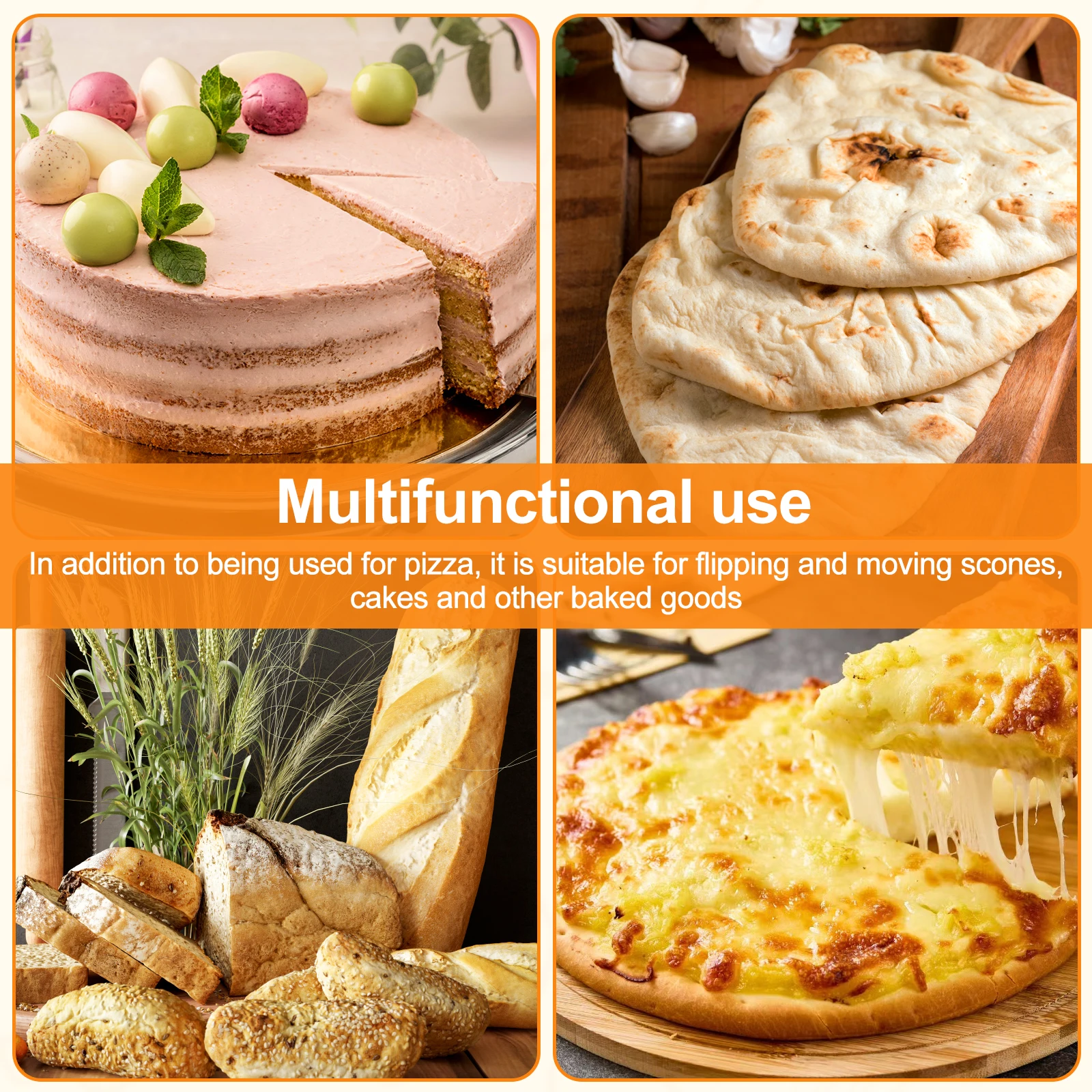 12in Pizza Peel Aluminium Alloy Lightweight Pizza Shovel Non-Stick Perforated Pizza Shovel with Woodiness Handle for Pizza Bread