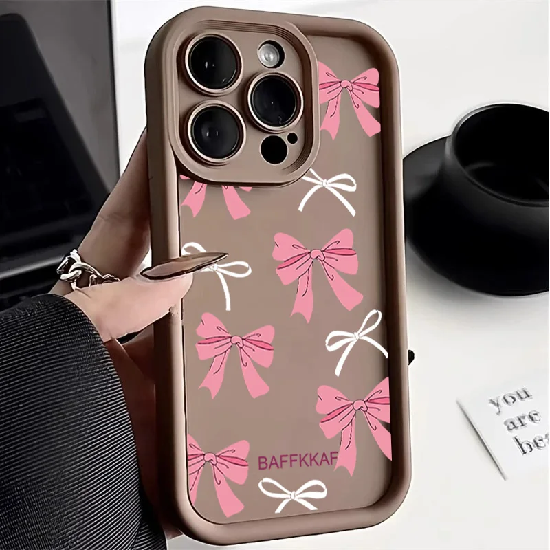 Cute Pink Bow Pattern Silicone Shockproof Phone Case Cover