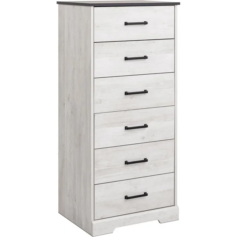 

Dresser for Bedroom, Chest 6 Drawers, 18.5" D x 23.75" W x 51.5" H, Washed White
