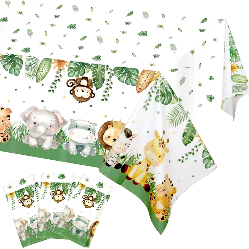 Jungle Animal Tablecloth Cartoon Animal Tablecloth Cup Plate 1st Birthday Party Decoration Wild One Jungle Safari Party Supplies