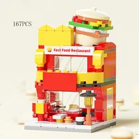 Mini Shop Market Street View Sets Model Building Blocks Hamburger Restaurant Retail Store Creative Architecture Friend Girl City 2
