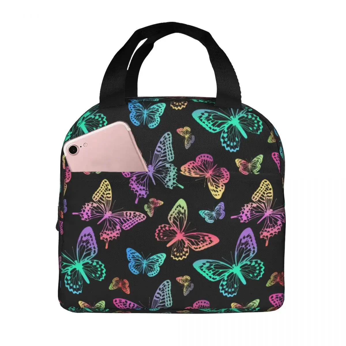 

Butterfly Lunch Bags Portable Insulated Polyester Cooler Bag Thermal Food Picnic Lunch Box for Women Girl