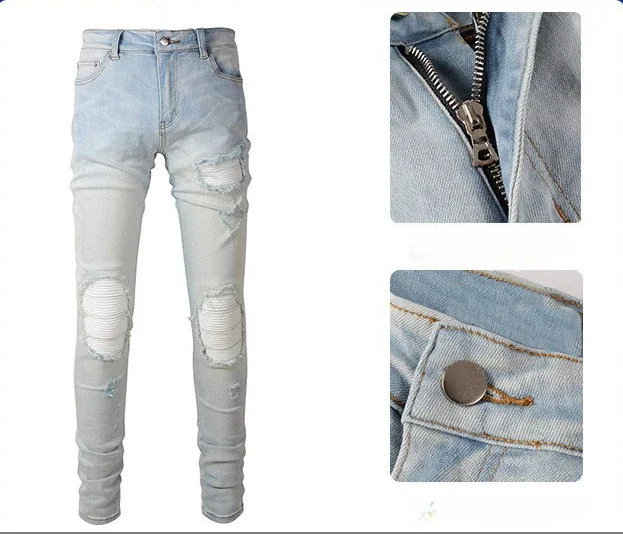 Distressed Hole Pencil Pants Men Low Waist Washed Jeans 2024 Autumn Vintage Stretch Straight Ankle Length Trousers Skinny Denims