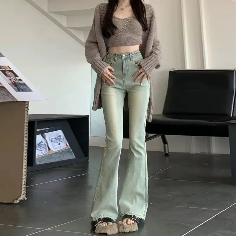 

Retro Women's High Waist Jeans American Light Elastic Slim Fit Flare Pants Street Trend Sexy Y2K Dance Carnival Elegant Women