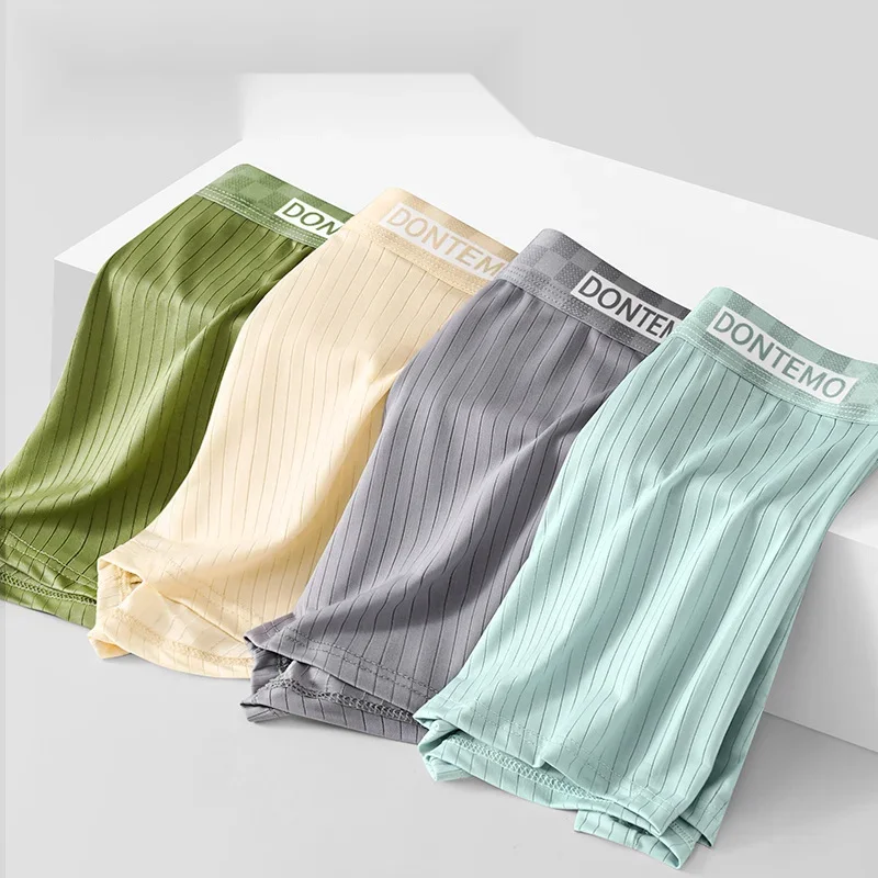 New2024 biancheria intima di seta di ghiaccio di fascia alta sottile angolo piatto traspirante antibatterico uomo striscia personalizzata trendy a metà vita_voghion.com