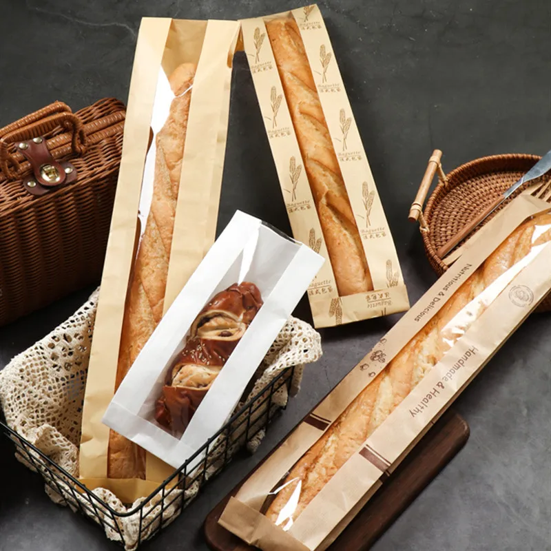 Oil Resistant Kraft Paper Bread Bags 🥖 – 50Pcs with Transparent Window for Baguette Bak... - SKU PLBB1246 - UGI Packa...