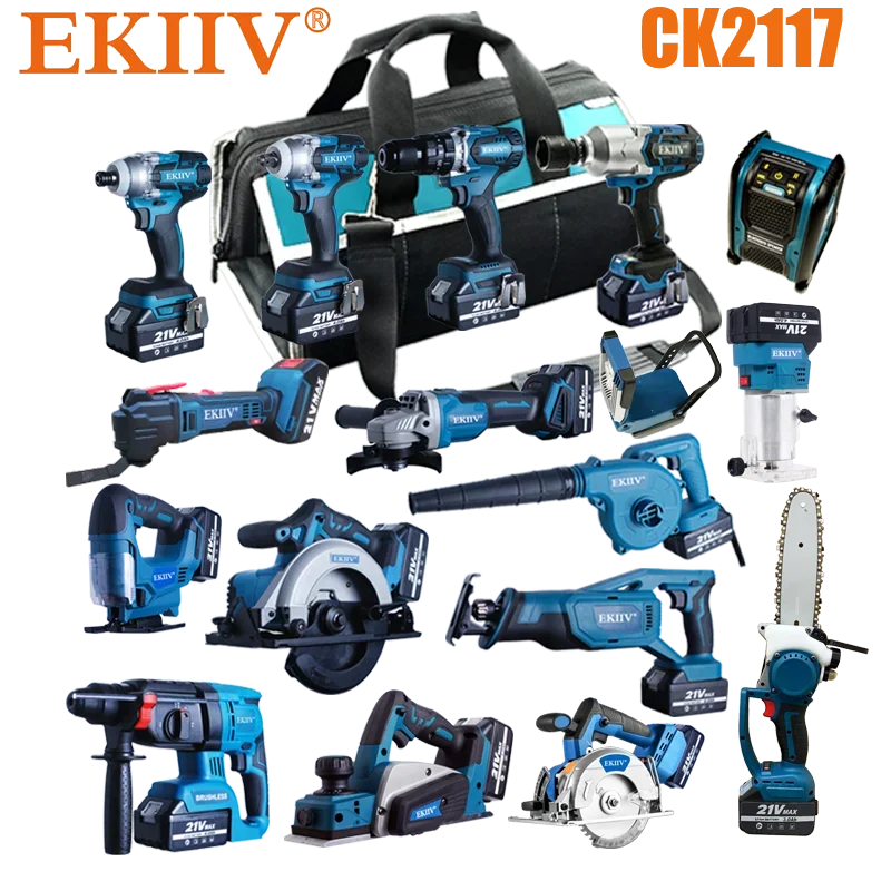 EKIIV brushless angle grinder cordless lightweight cordless hammer drill lithium-ion combo kit for sale