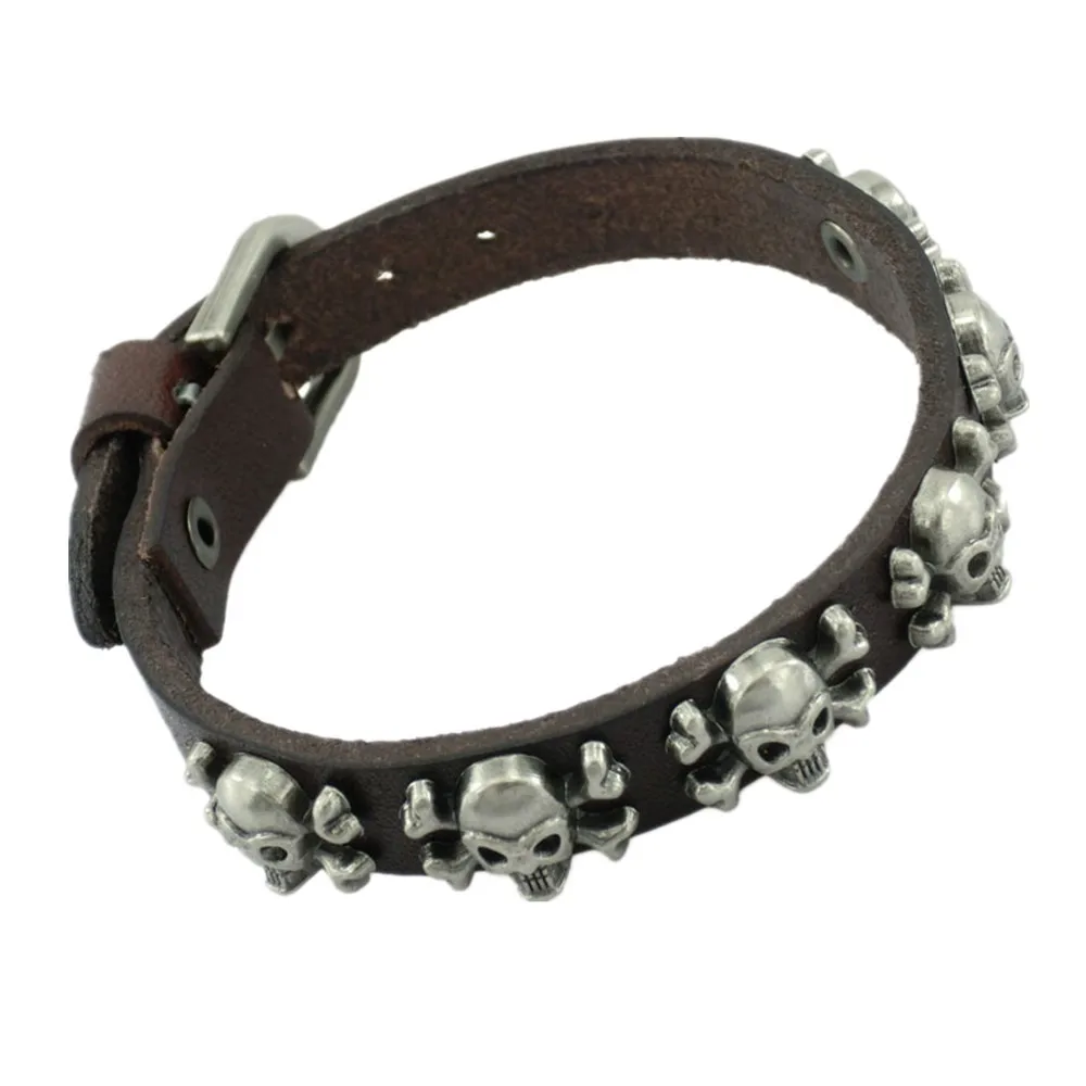 Leather Bracelet Vintage Rock Punk Genuine Leather Bracelets Pulseira Mujer Male Bangles Skull Stud Charm Bracelet for Women Men Jewelry