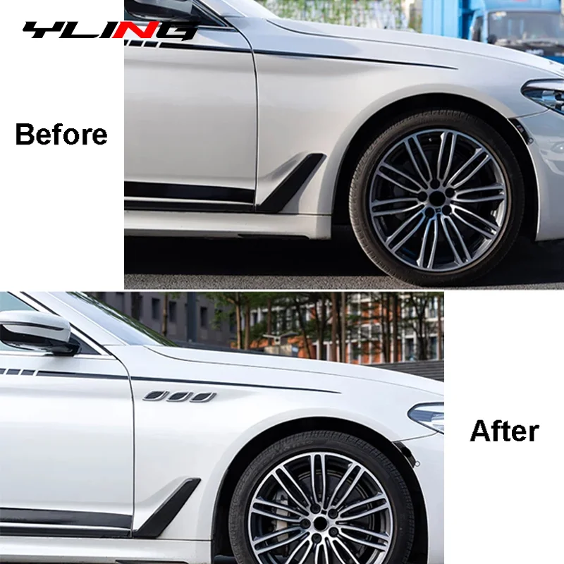 6Pcs Chrome Carbon 3D Car Side Fender Air Vent Hood Scoop Outlet Cover Decorative Modification BMW Audi Honda VW hood scoop car body trim accessories