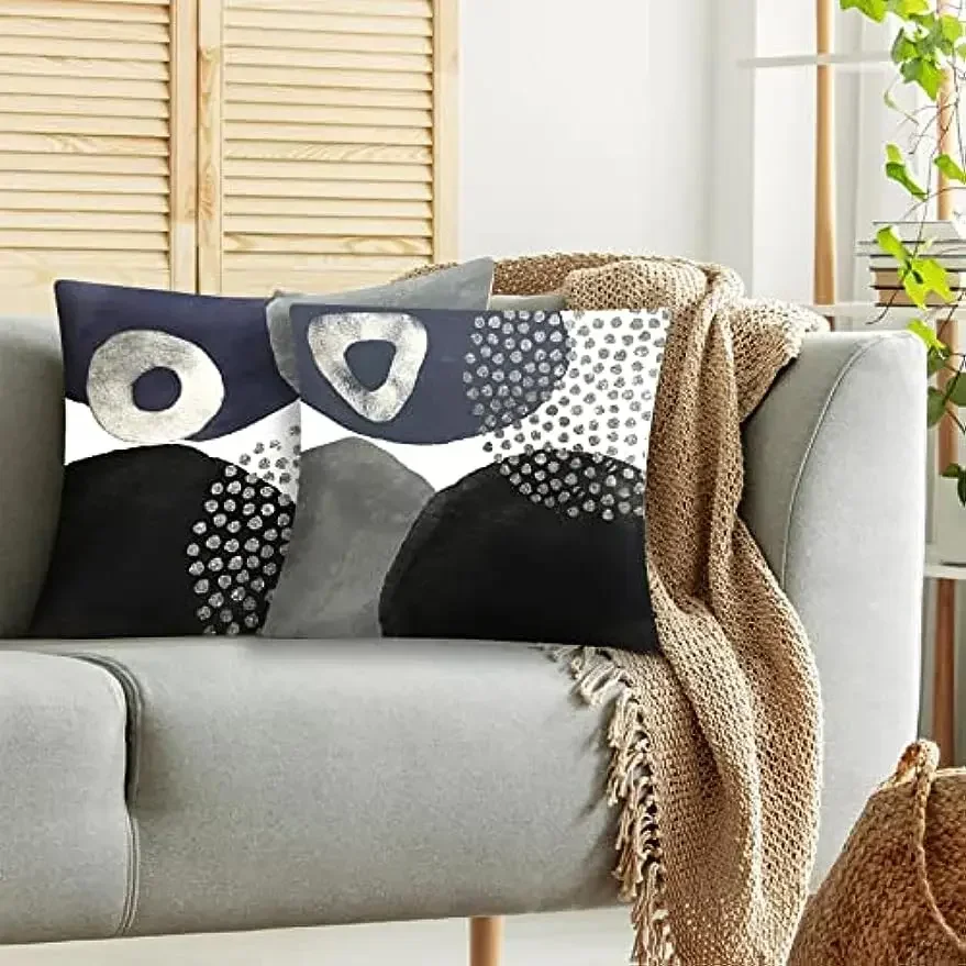 Short Plush Pillowcase 50x50cm Geometric Minimalist Color Modern Home Decoration Cushion Cover Gray Blue Black