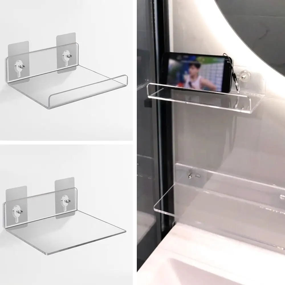 Bathroom Transparent Shelf Wall Free-Punch Storage Rack Durable Cosmetic Storage Bookshelf Partition Cabinet Organizer