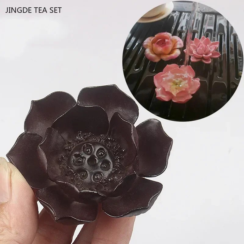 Tea Pet Ornaments Ceramic Color-changing Tea Pet Chinese Tea Set Accessories Flower Model Sculpture Decoration Home Tray Ornaments Crafts