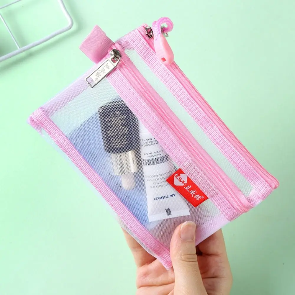 Double Layer Oval Small Coin Bags Nylon Bus ID Credit Card Storage Bag Portable Mesh Money Wallet Purse with Zipper