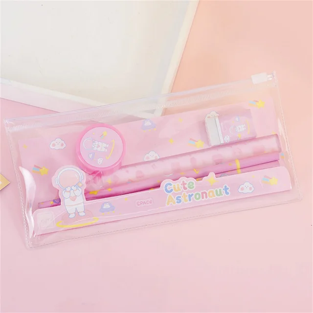 Astronaut Stationery Set 5 in 1 Children's Stationery Small Gift Pencil Eraser Pencil Sharpener Ruler Set Cute Stationery Bag 5
