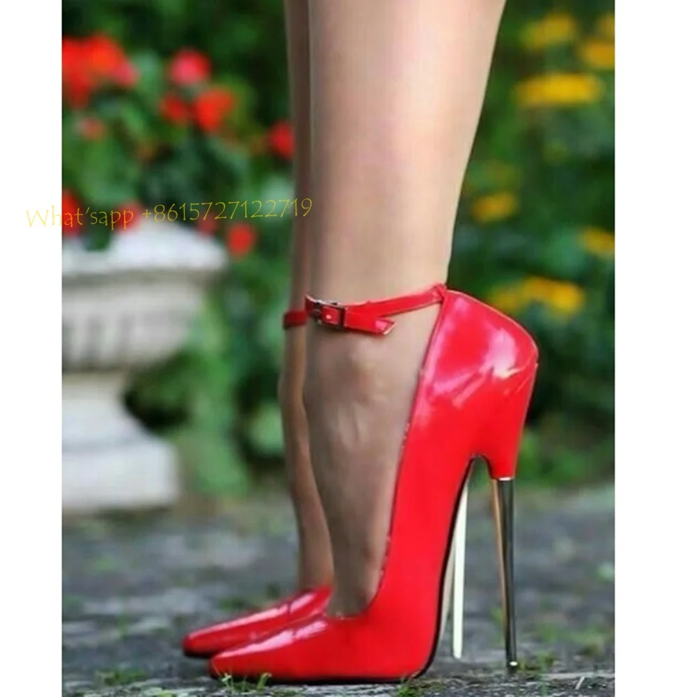 Womens Patent Leather Bright Pointed Toe High Heels Side Zip Thin