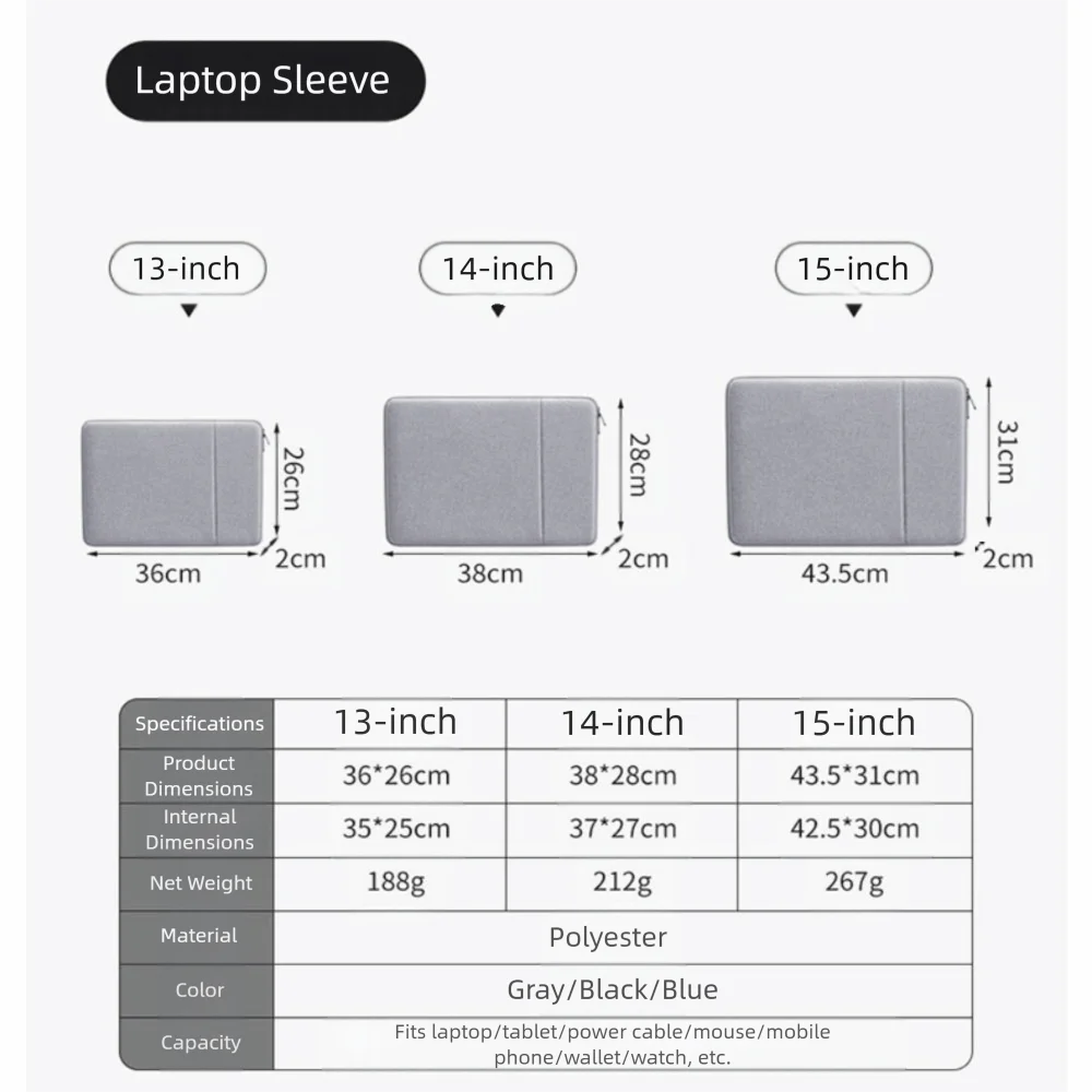 13.3/14/15 Inch Tablet Bag Shockproof Portable Laptop Handbag Case Water-Resistant Padded Shockproof Protective Pouch