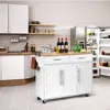 Kitchen Island Cart Rolling Storage Trolley Cart with Lockable Castors, 2 Drawers, 3 Door Cabinet, Towel Handle, Knife Block fo 3